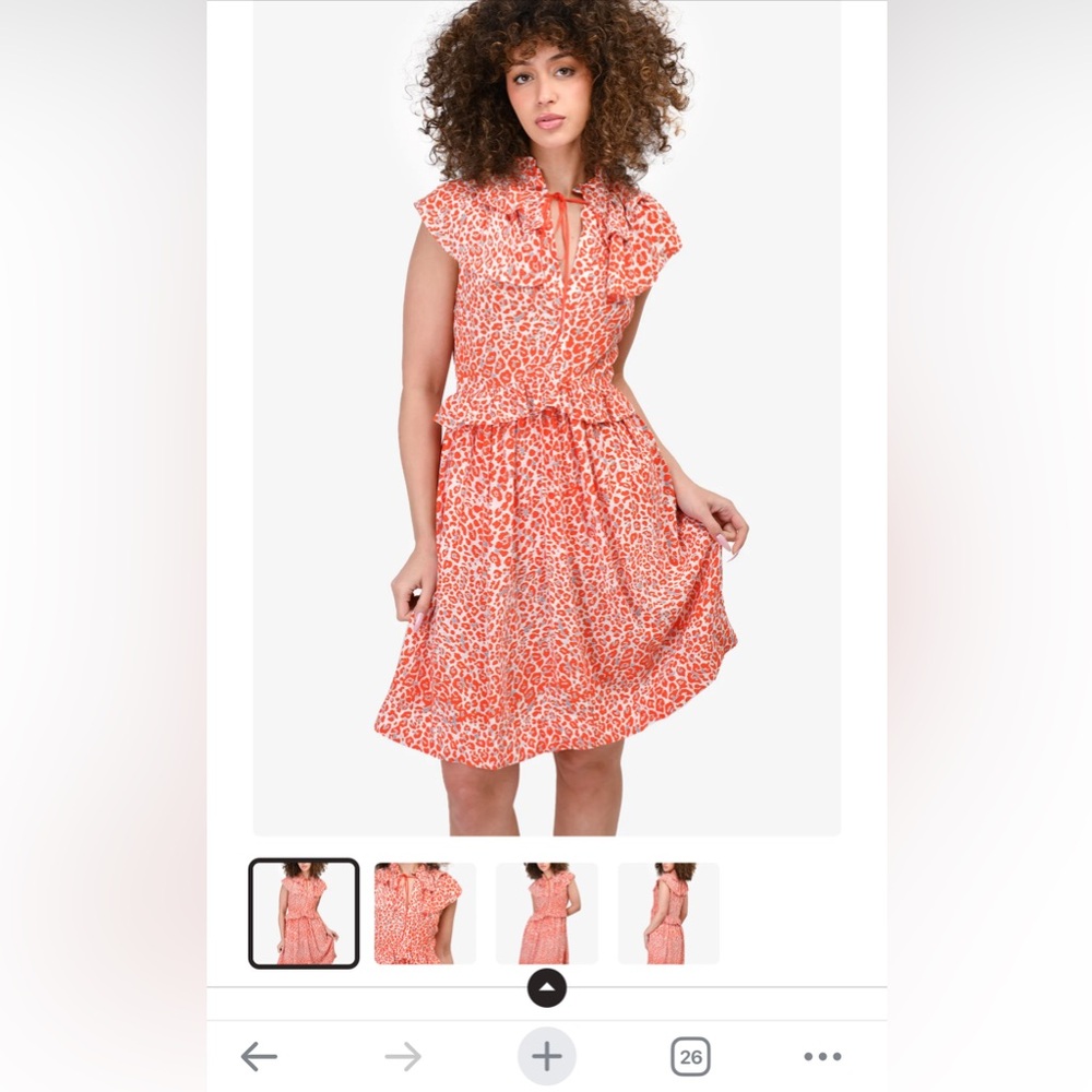 Maje White/Red Leopard Printed Ruffle Detailed Dress Size 1 (or Size Small)